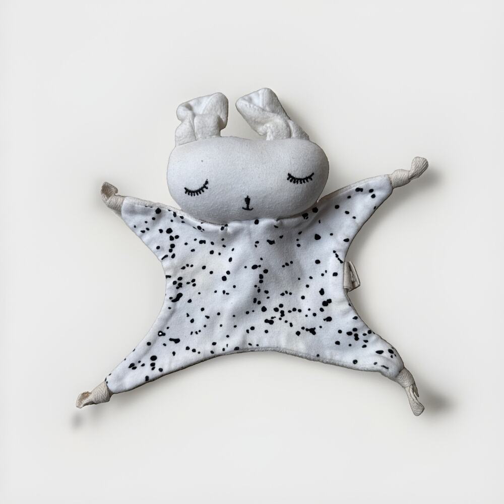 WEE GALLERY Cuddle Bunny Bow Tie Lovie Stuffed Animal White Black Tan Minimalist